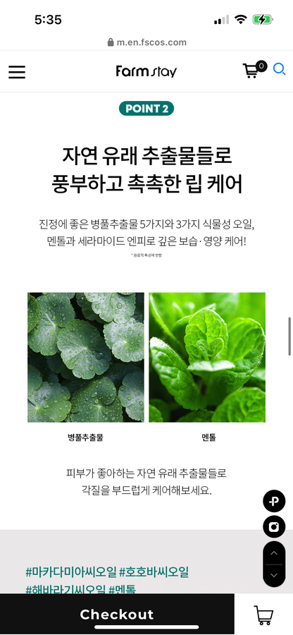 Farm Stay cica nature solution lip balm 積雪草潤唇膏